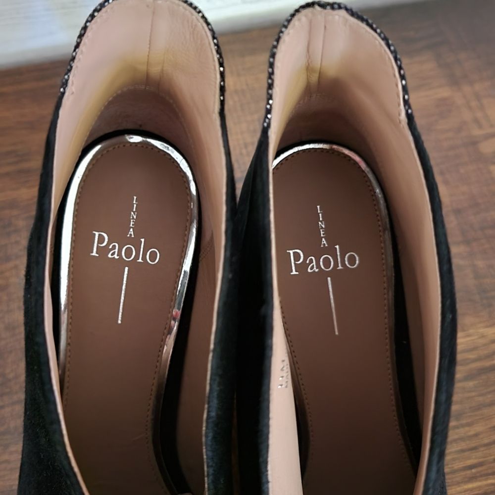 Paolo Linea Booties Heel Pointed Toe Black Suede Print Womens size 11 - Picture 5 of 7